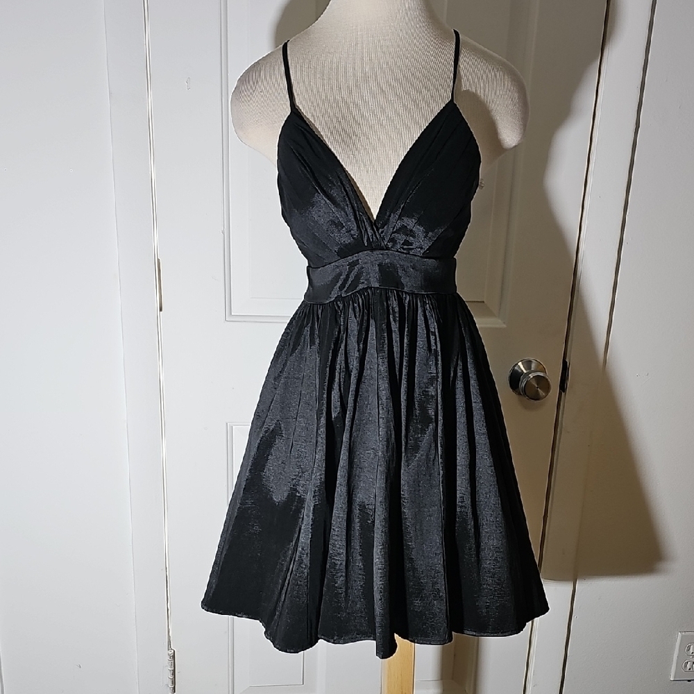 Bailey Blue, Size Small Elegant Black Spaghetti Strap Satin Dress.
